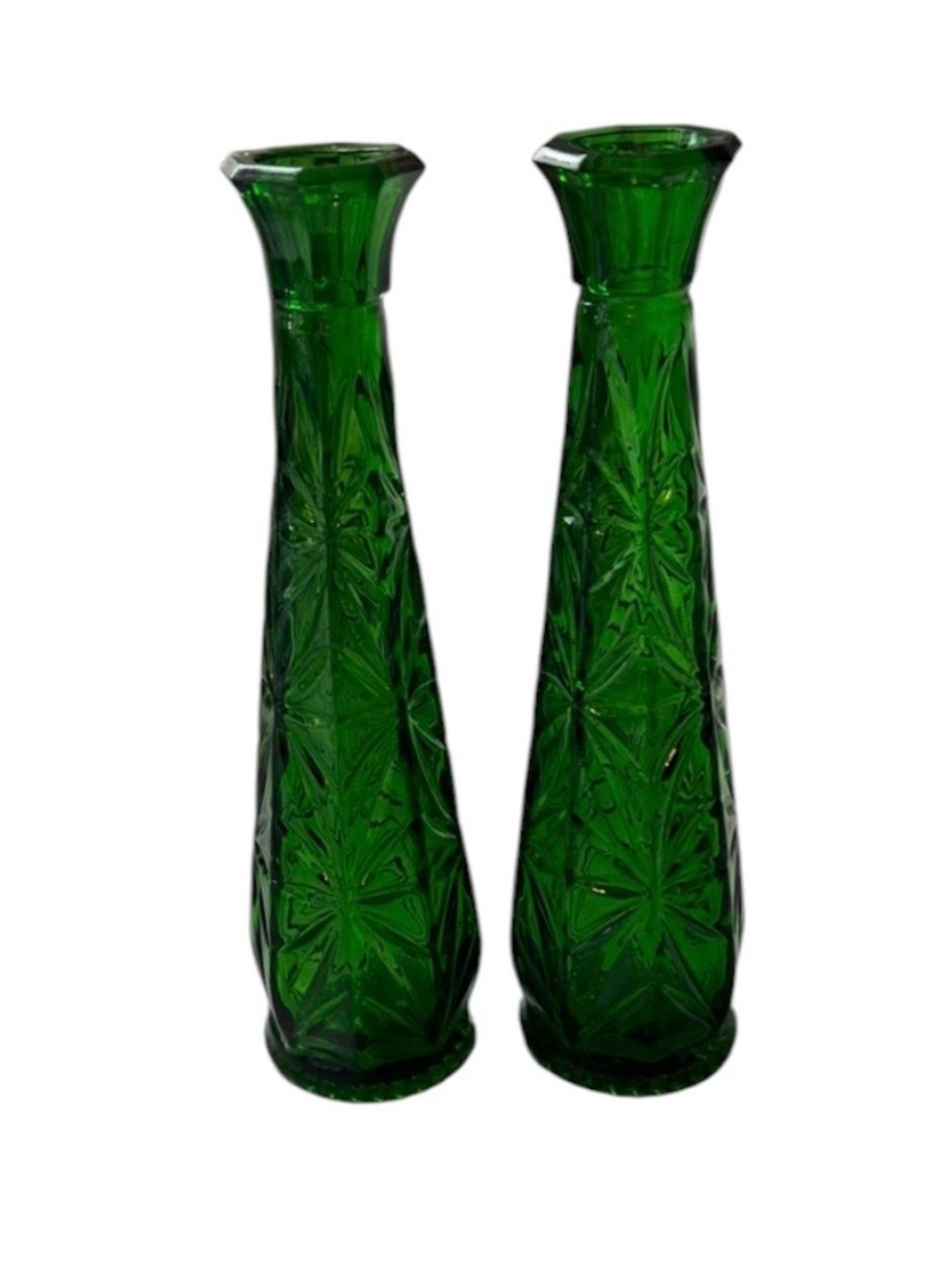 Vintage Anchor Hocking Emerald Green Starburst Bud Vases